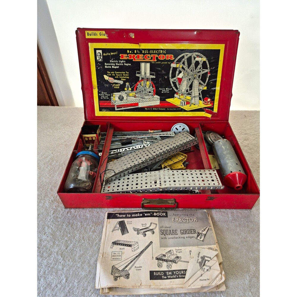 Erector All-Electric Erector No. 8 1/2 Construction Set Tin Case Metal